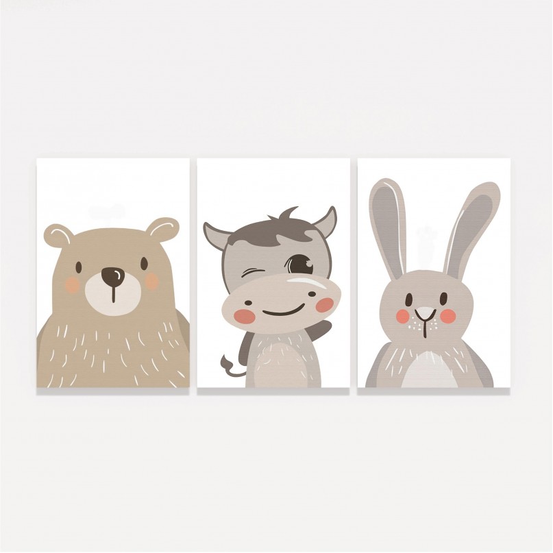 Quadro Trio Cute Animals