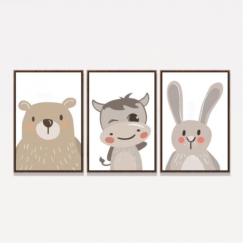 Quadro Trio Cute Animals