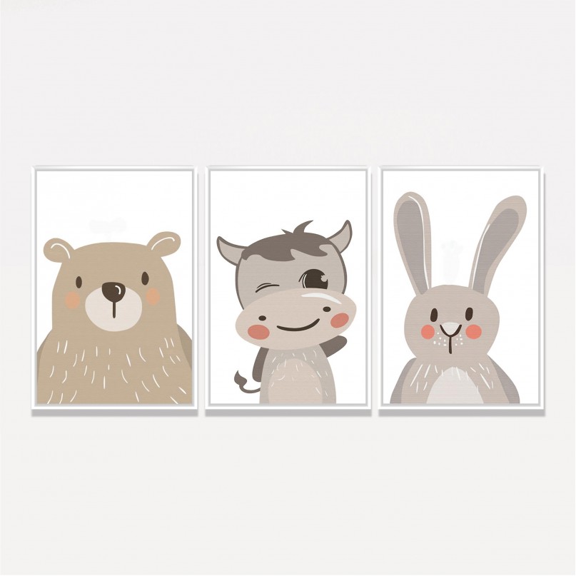Quadro Trio Cute Animals