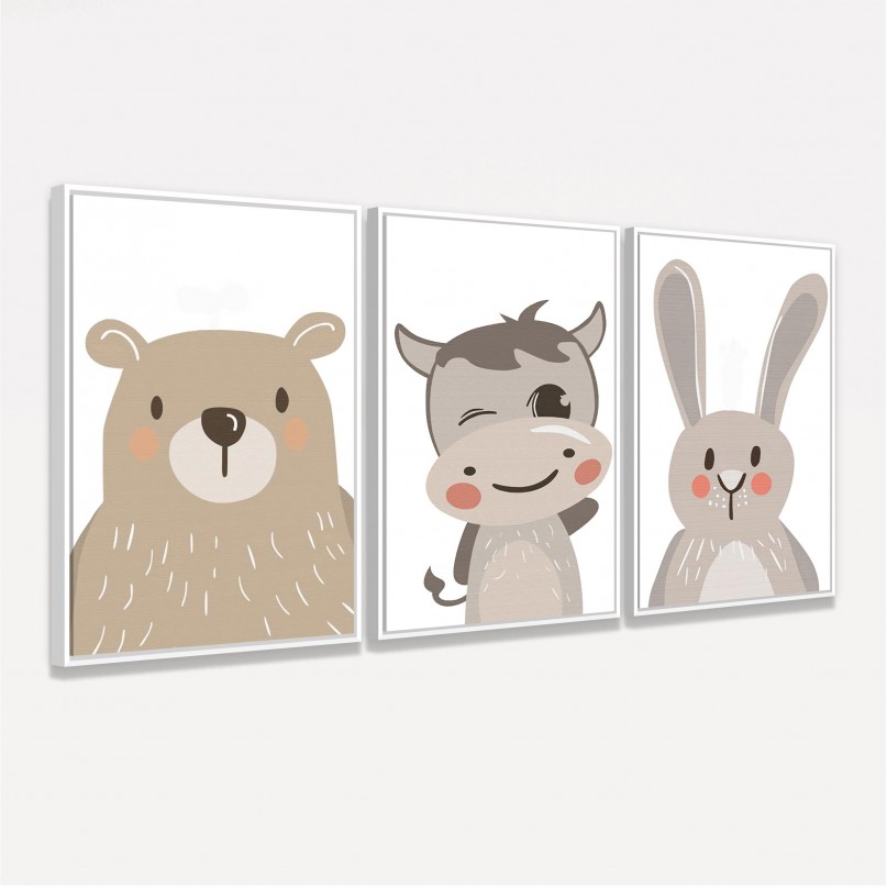 Quadro Trio Cute Animals