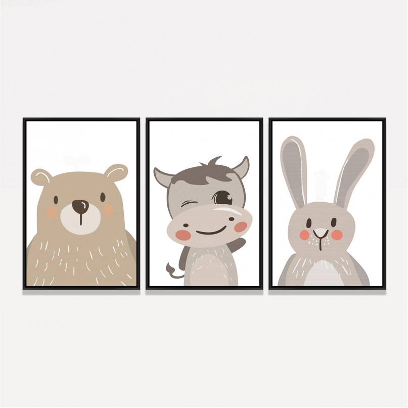 Quadro Trio Cute Animals