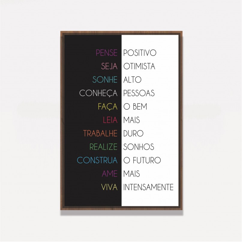 Quadro Pense Positivo Preto e Branco