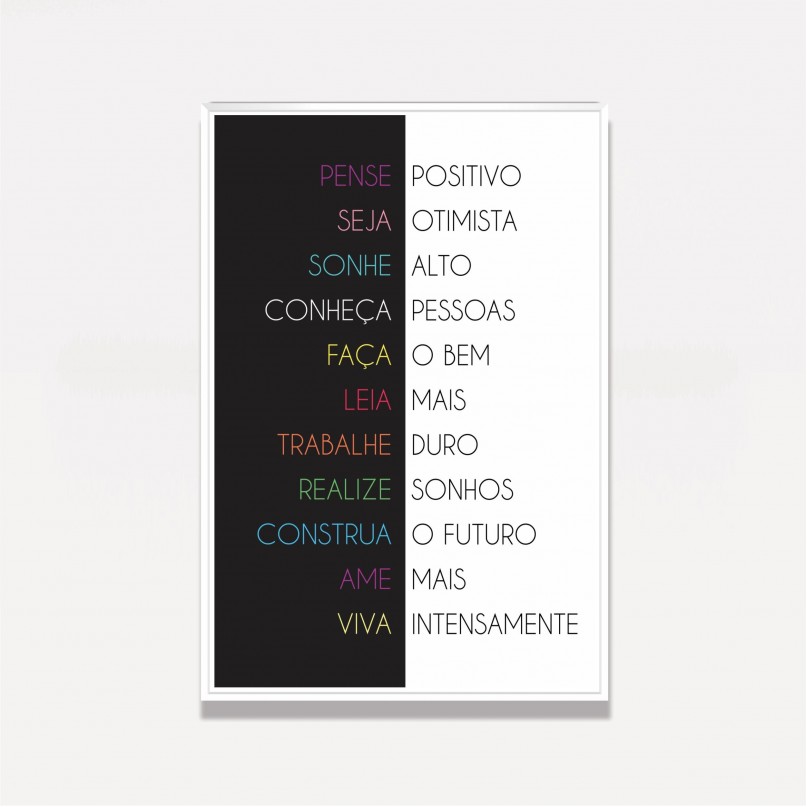 Quadro Pense Positivo Preto e Branco