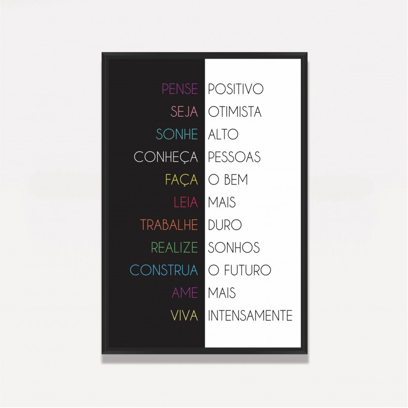 Quadro Pense Positivo Preto e Branco