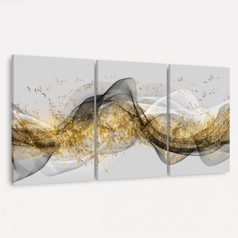 Quadro Abstrato Tons de Cinza e Dourado