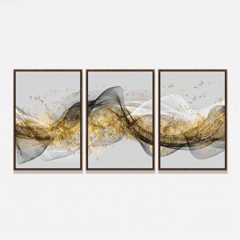 Quadro Abstrato Tons de Cinza e Dourado
