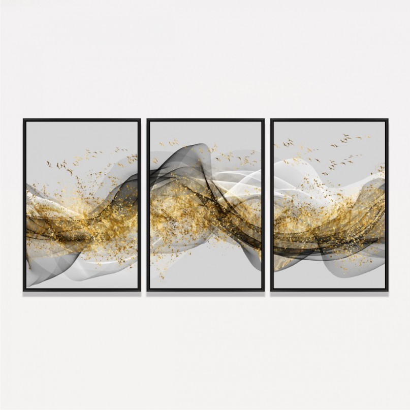 Quadro Abstrato Tons de Cinza e Dourado