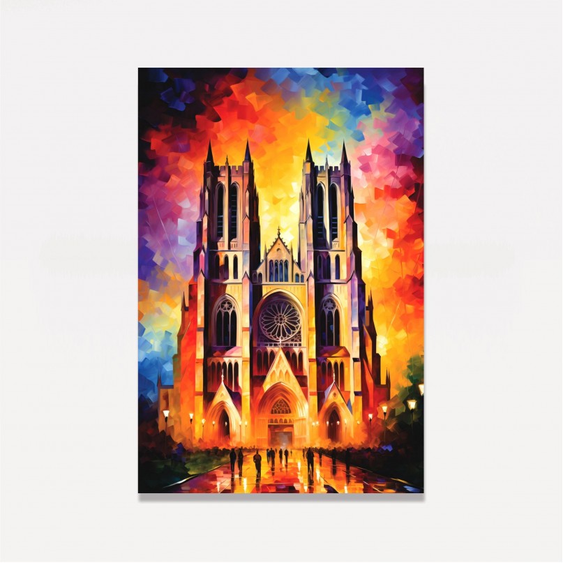 Quadro Catedral Nacional de Washington - EUA Impressionismo Moderno Espatuladas 