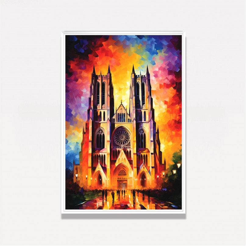 Quadro Catedral Nacional de Washington - EUA Impressionismo Moderno Espatuladas 
