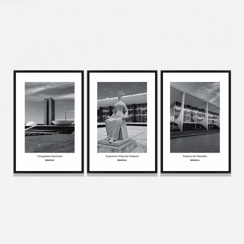 Quadro Trio Brasília Congresso Nacional Preto e Branco