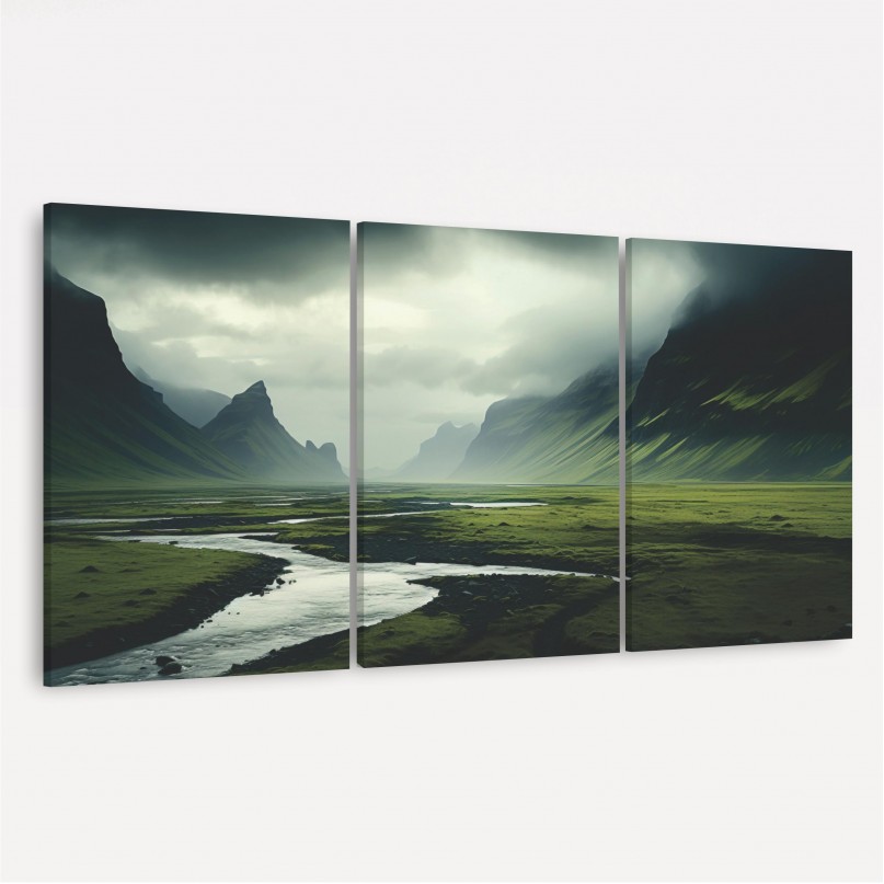 Quadro Trio Paisagem Campo na Islândia