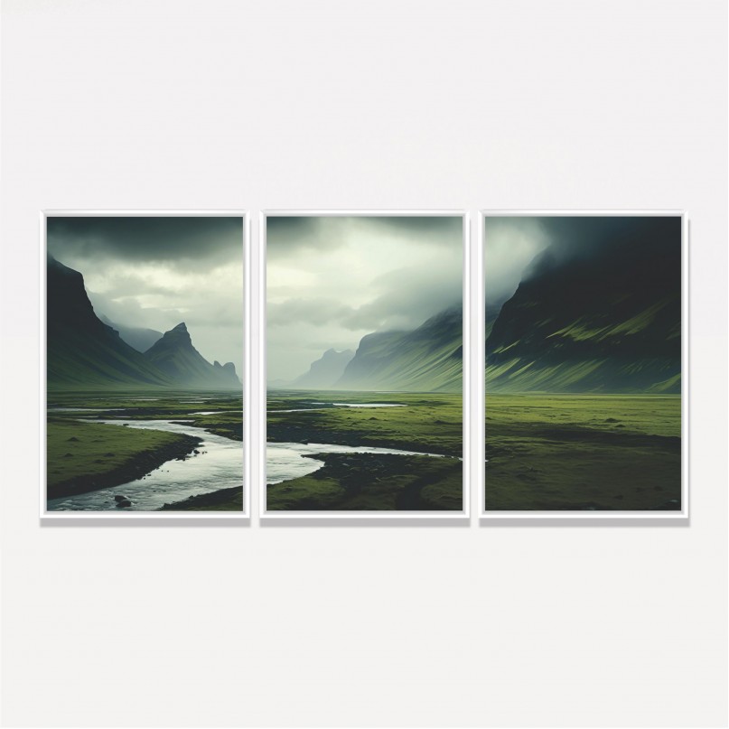 Quadro Trio Paisagem Campo na Islândia