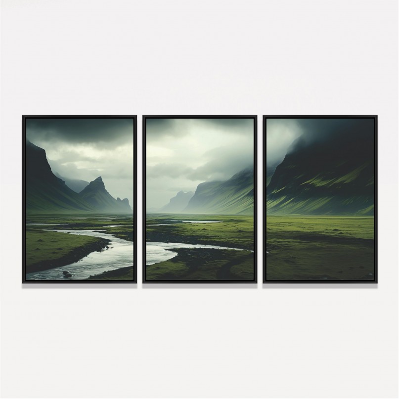 Quadro Trio Paisagem Campo na Islândia