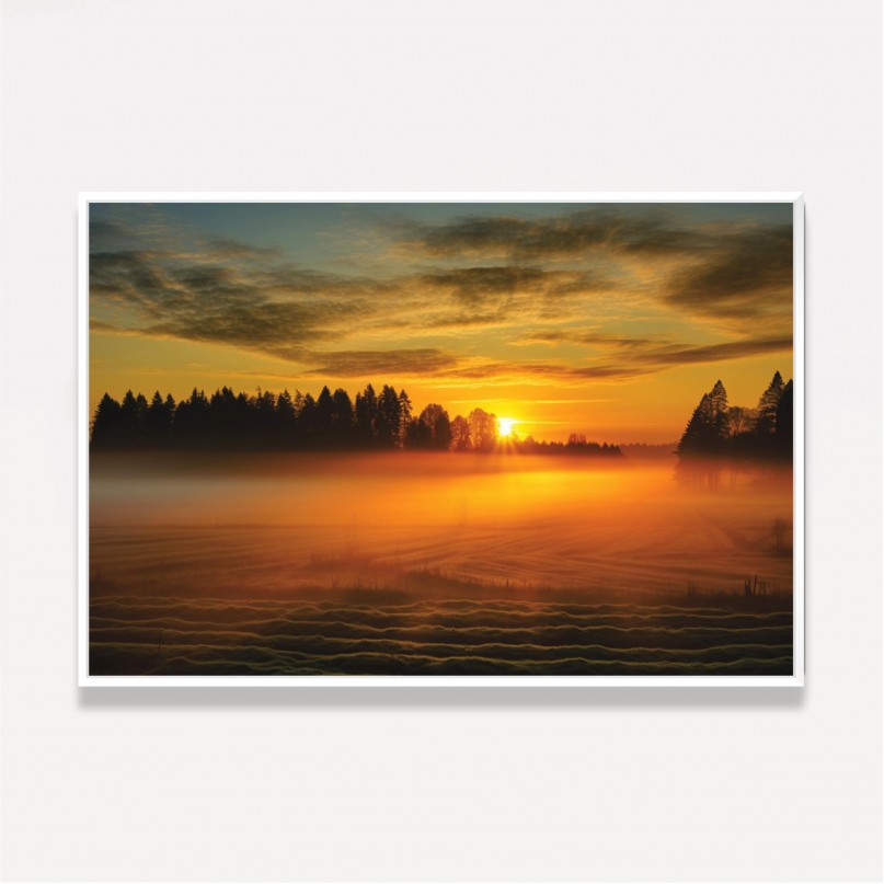 Quadro Paisagem Campo Neblinado ao Amanhecer
