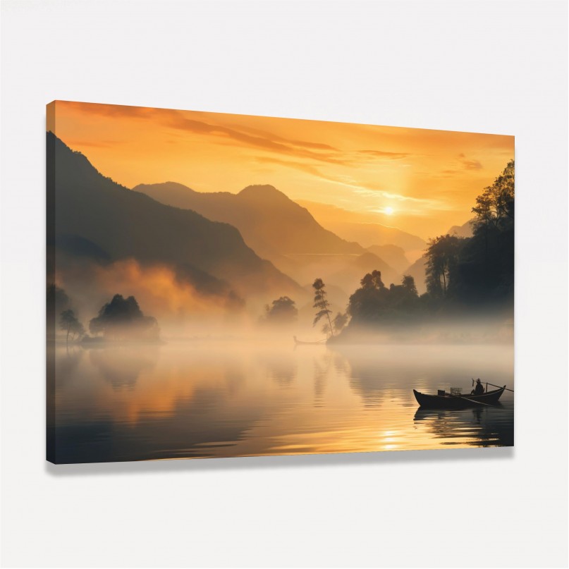 Quadro Lago Horizonte Nebuloso