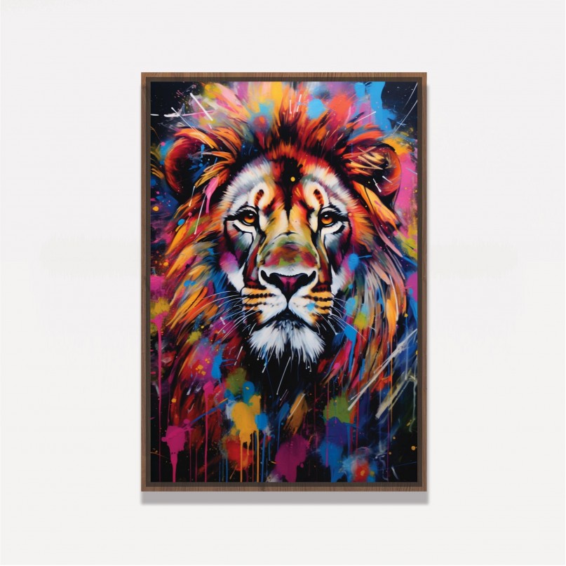 Quadro Leão Moderno Pintura Respingos