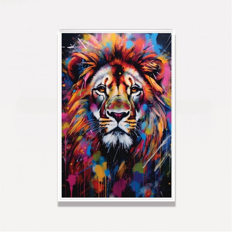 Quadro Leão Moderno Pintura Respingos