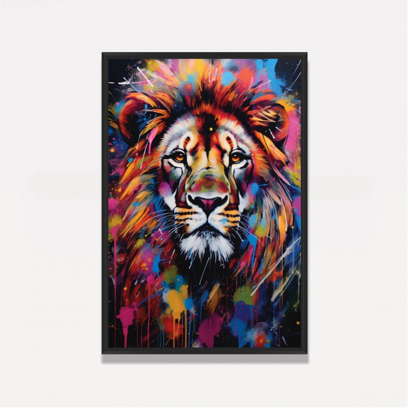Quadro Leão Moderno Pintura Respingos