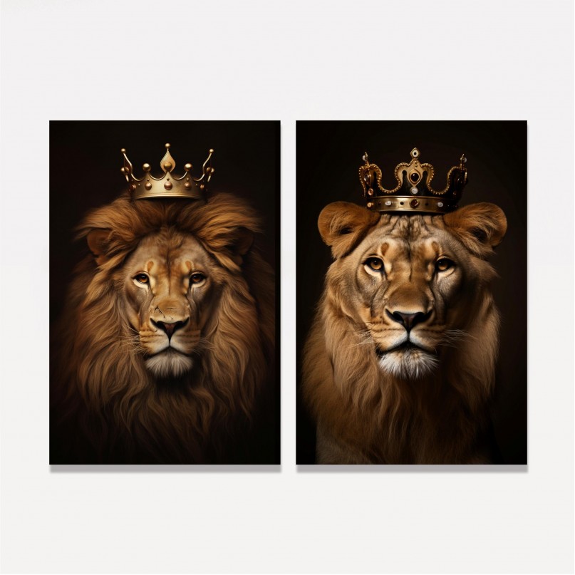Quadro Casal de Leões Elegância Majestade Duo