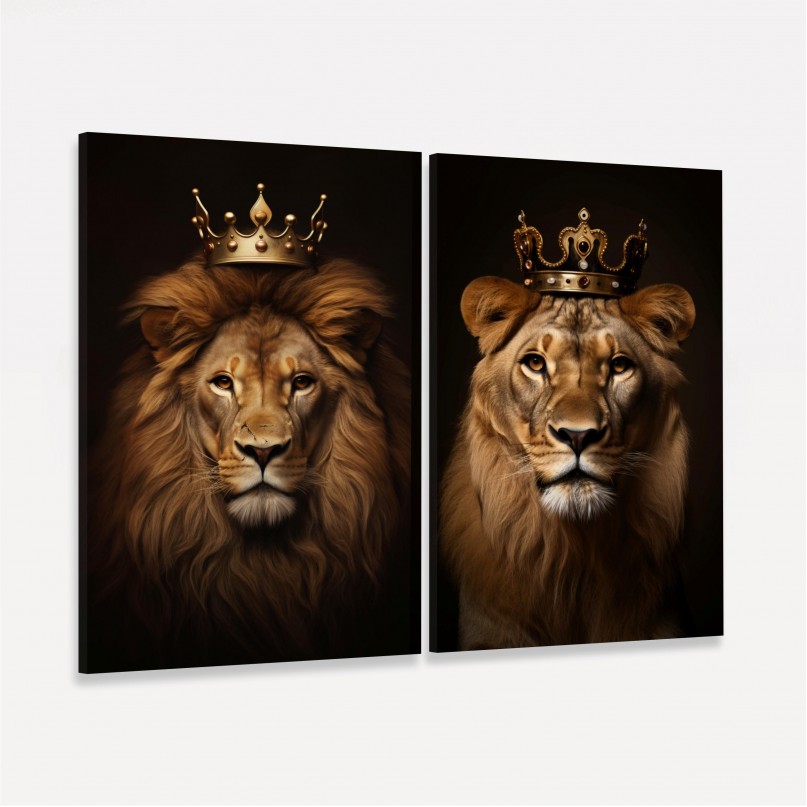 Quadro Casal de Leões Elegância Majestade Duo
