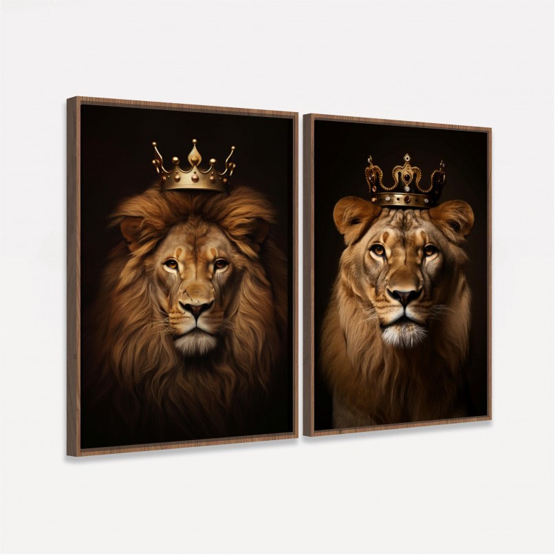 Quadro Casal de Leões Elegância Majestade Duo