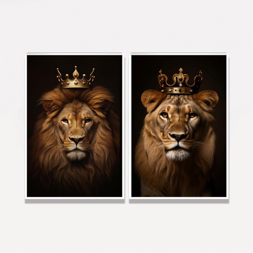 Quadro Casal de Leões Elegância Majestade Duo