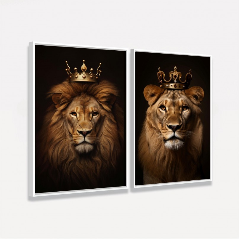 Quadro Casal de Leões Elegância Majestade Duo