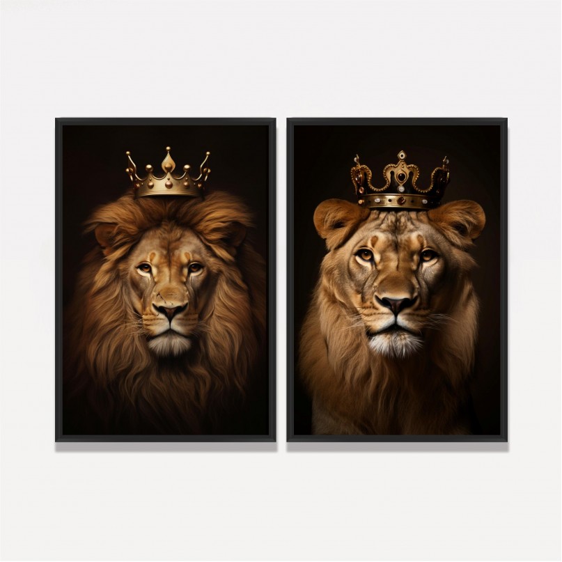 Quadro Casal de Leões Elegância Majestade Duo