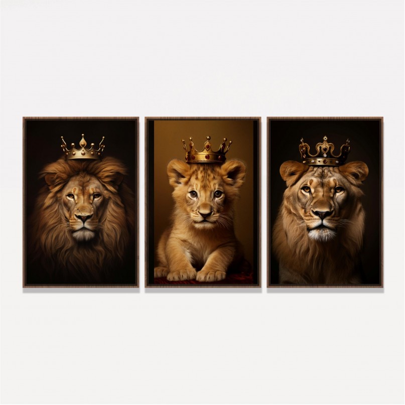 Quadro Trio Família de Leões Real 1 Filhote