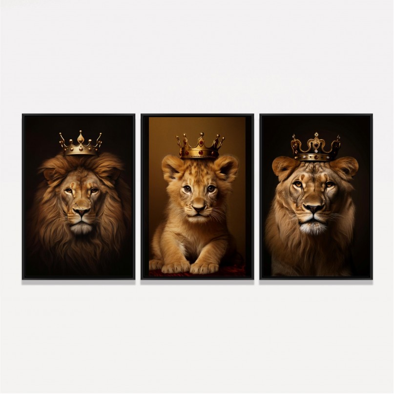 Quadro Trio Família de Leões Real 1 Filhote