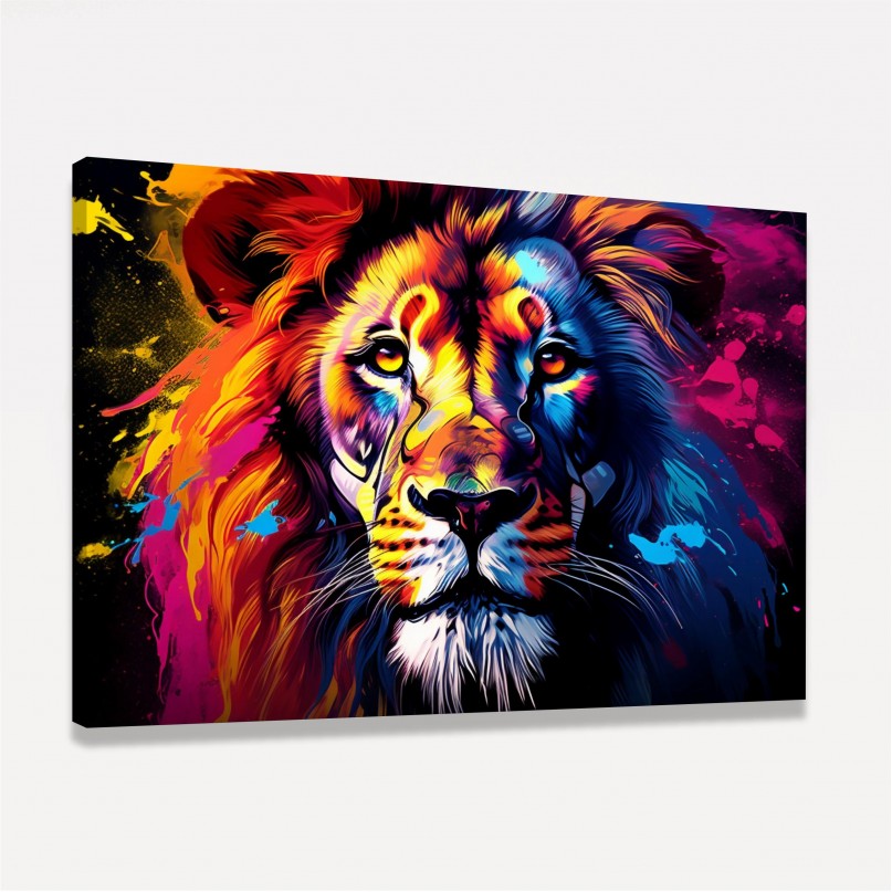 Quadro Leão Colorido Majestade Cromática