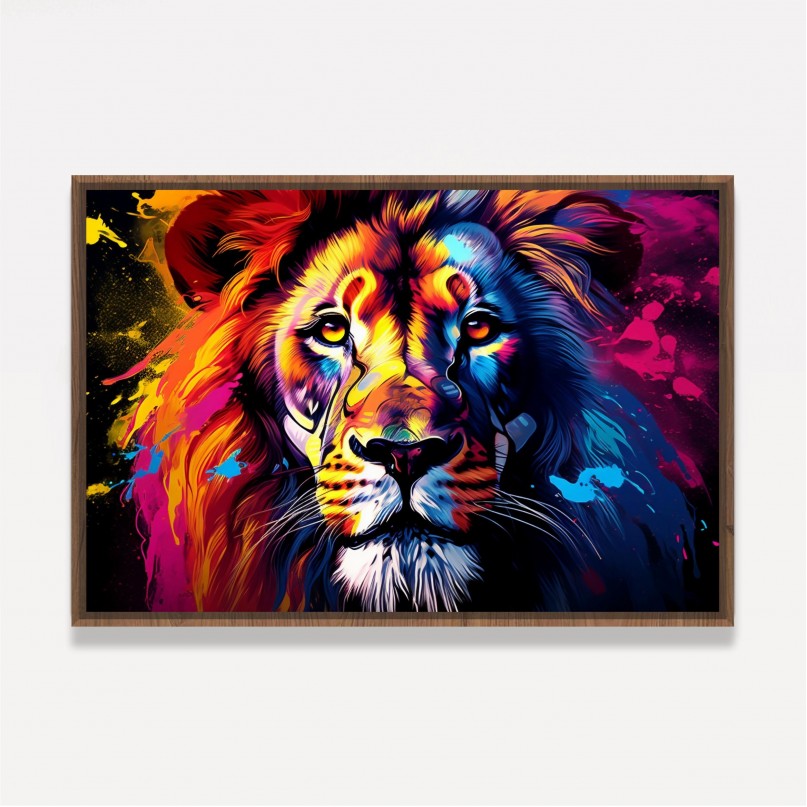 Quadro Leão Colorido Majestade Cromática