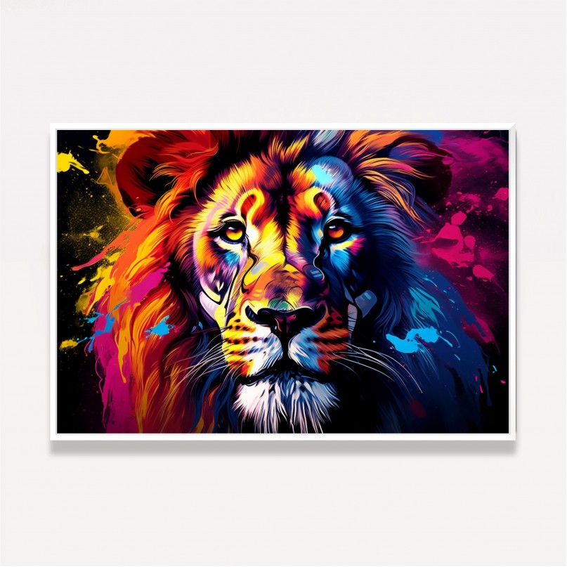 Quadro Leão Colorido Majestade Cromática