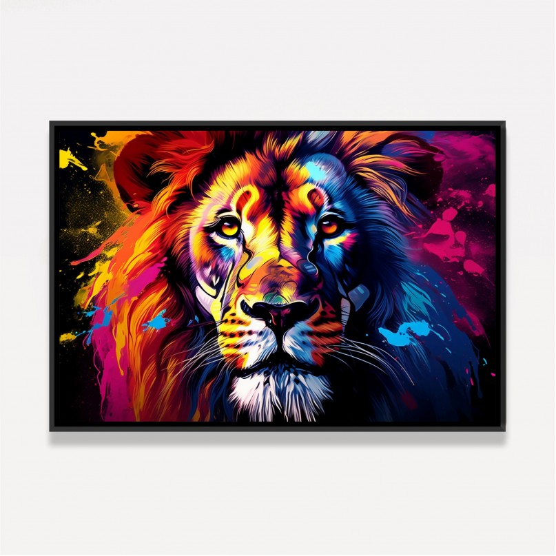Quadro Leão Colorido Majestade Cromática