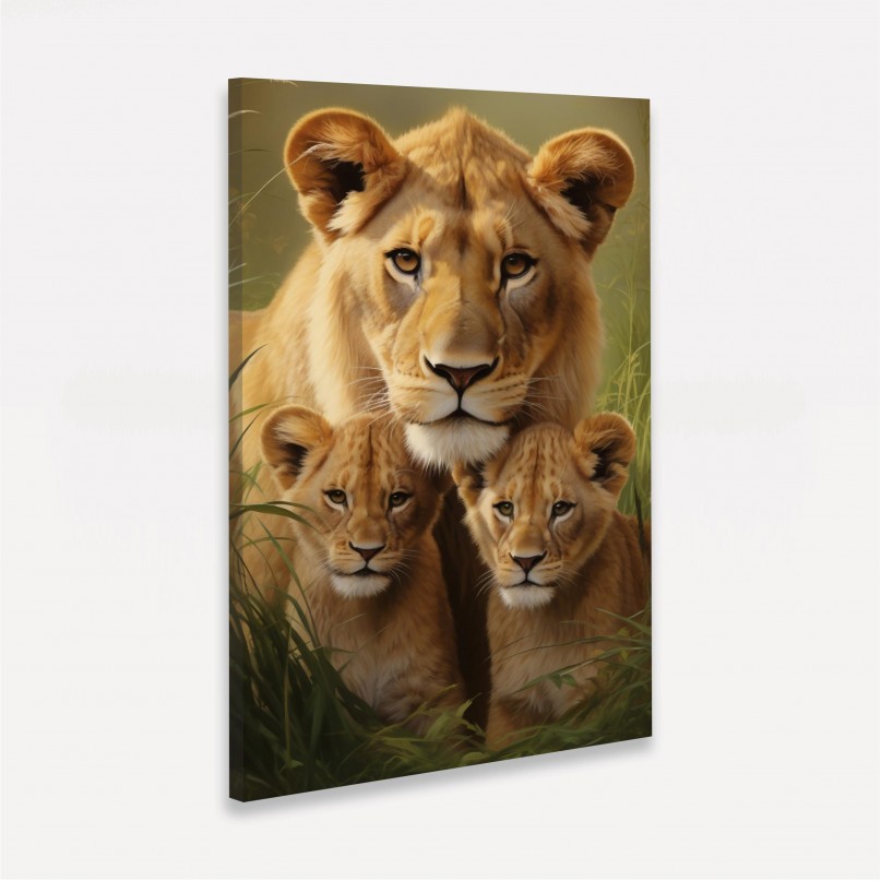 Quadro Leoa Amor Materno 2 Filhotes