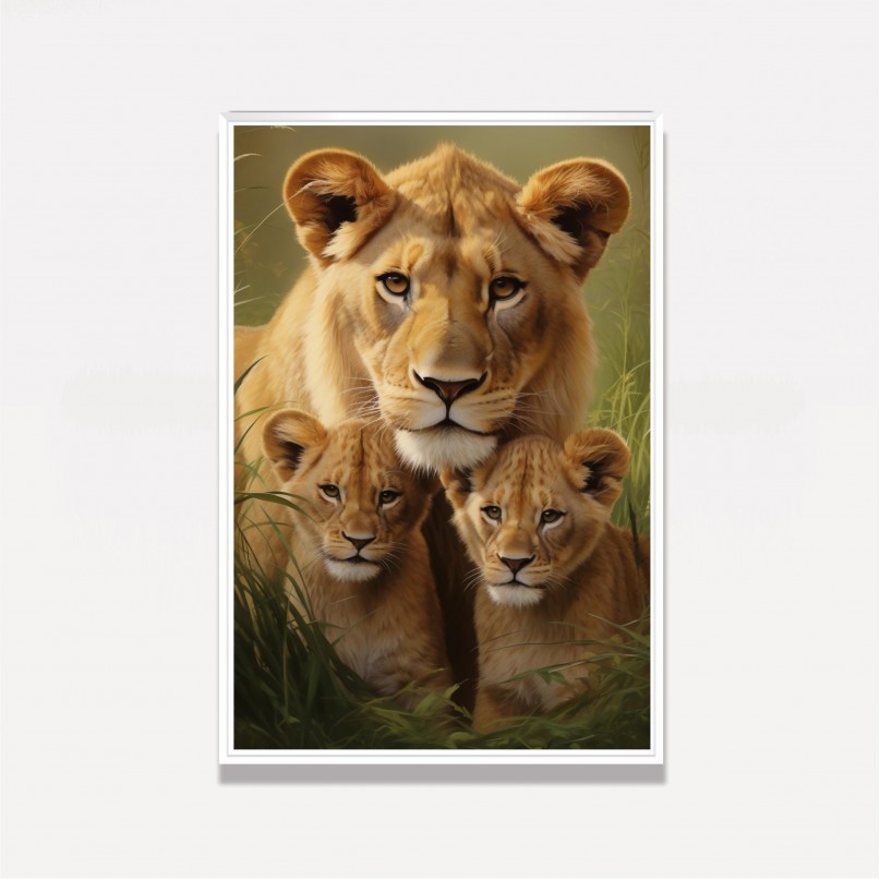 Quadro Leoa Amor Materno 2 Filhotes