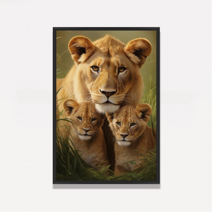 Quadro Leoa Amor Materno 2 Filhotes