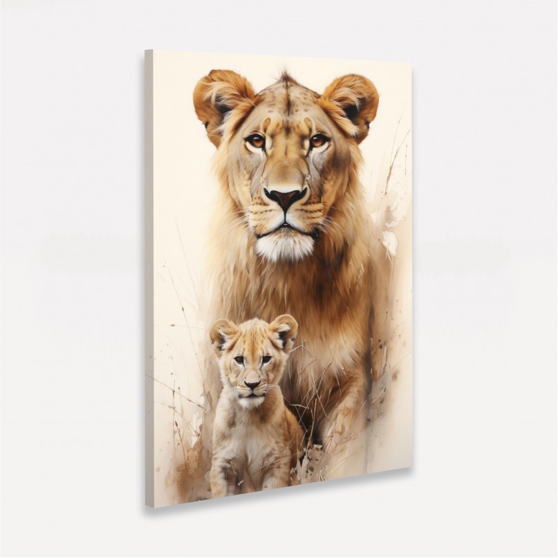 Quadro Artístico Maternal Leoa e Filhote