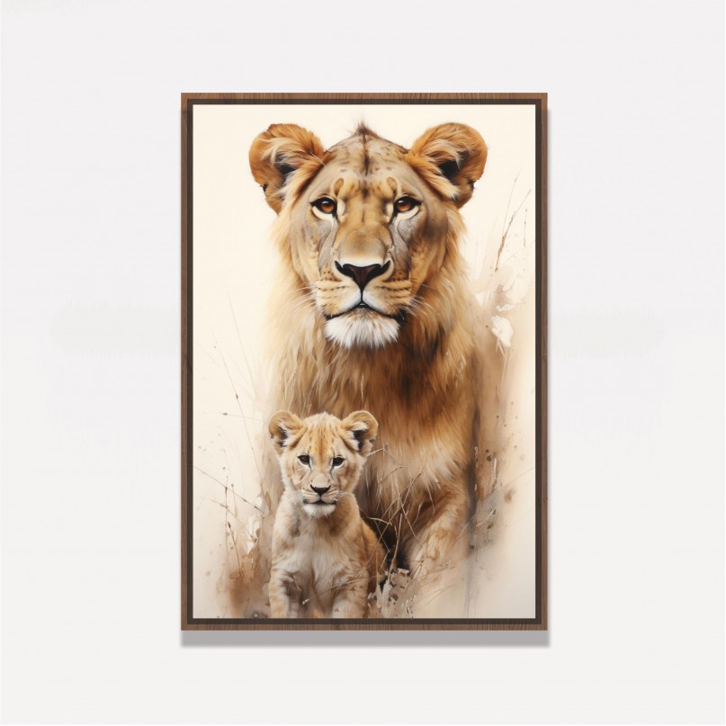 Quadro Artístico Maternal Leoa e Filhote
