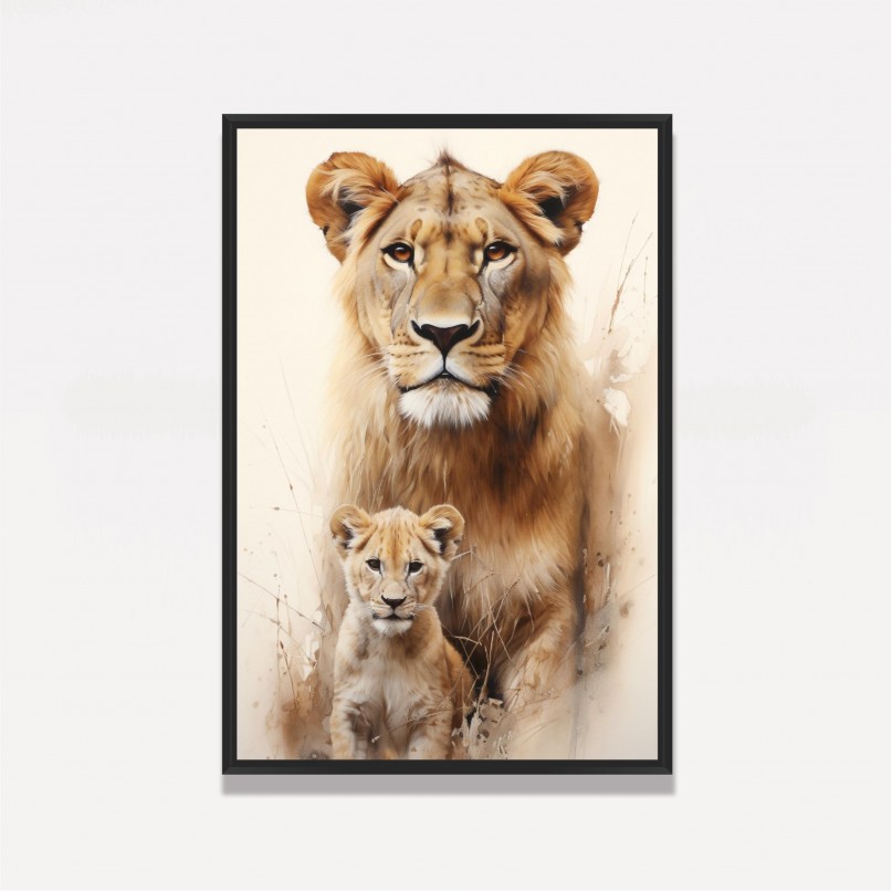 Quadro Artístico Maternal Leoa e Filhote