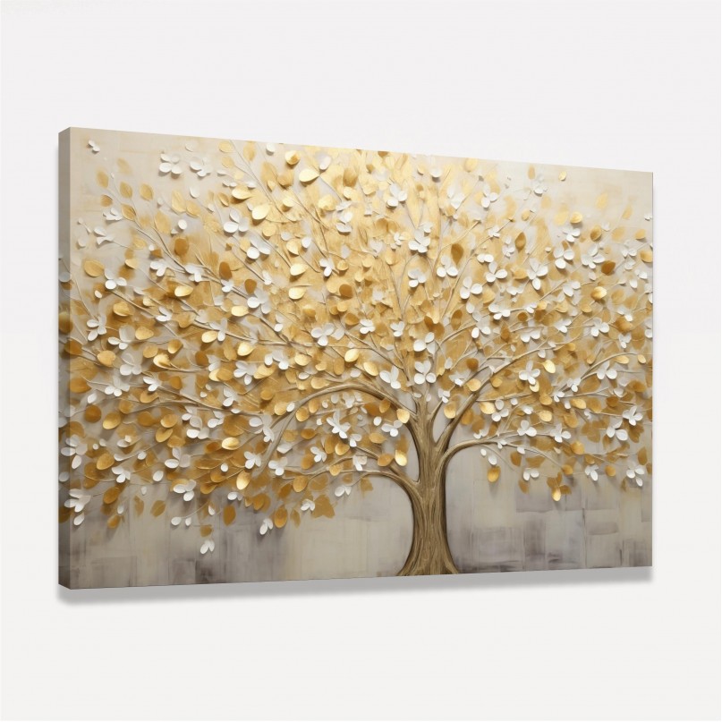Quadro Árvore da Vida Abstrato Folhas Douradas em Arte
