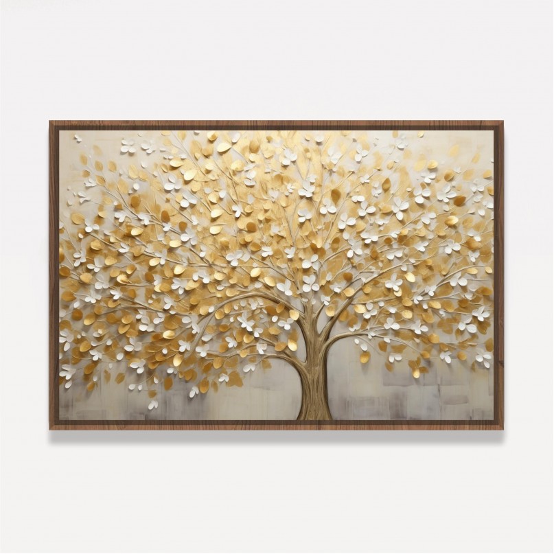 Quadro Árvore da Vida Abstrato Folhas Douradas em Arte