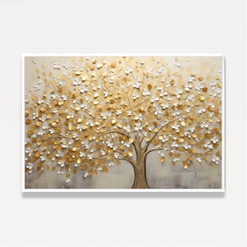 Quadro Árvore da Vida Abstrato Folhas Douradas em Arte