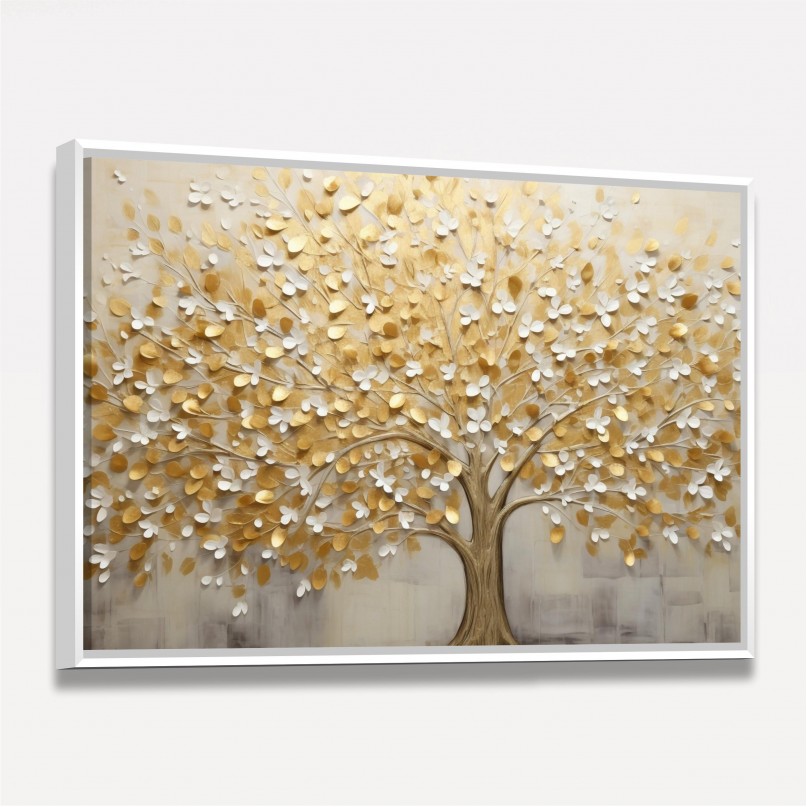 Quadro Árvore da Vida Abstrato Folhas Douradas em Arte