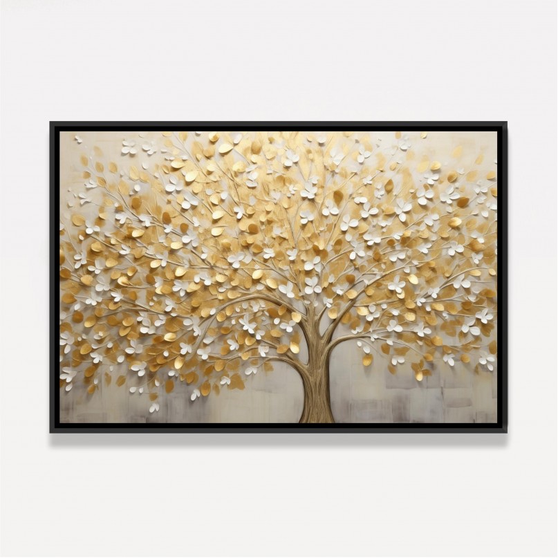 Quadro Árvore da Vida Abstrato Folhas Douradas em Arte