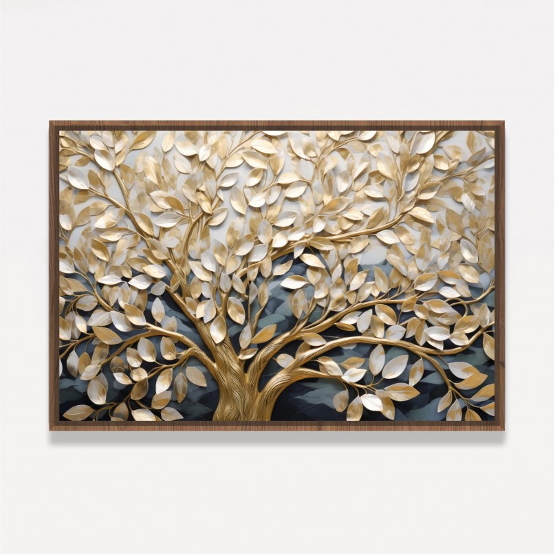 Quadro Árvore da Vida Abstrato Luxury Arte Dourada