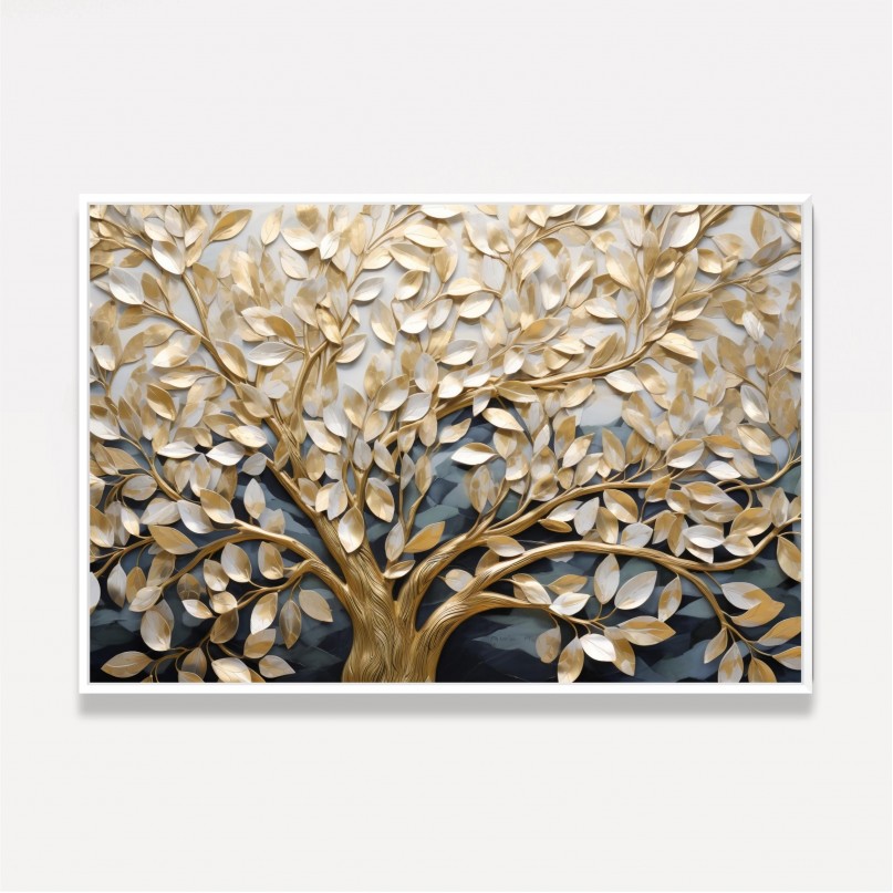 Quadro Árvore da Vida Abstrato Luxury Arte Dourada