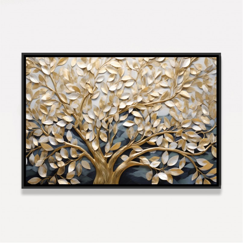 Quadro Árvore da Vida Abstrato Luxury Arte Dourada