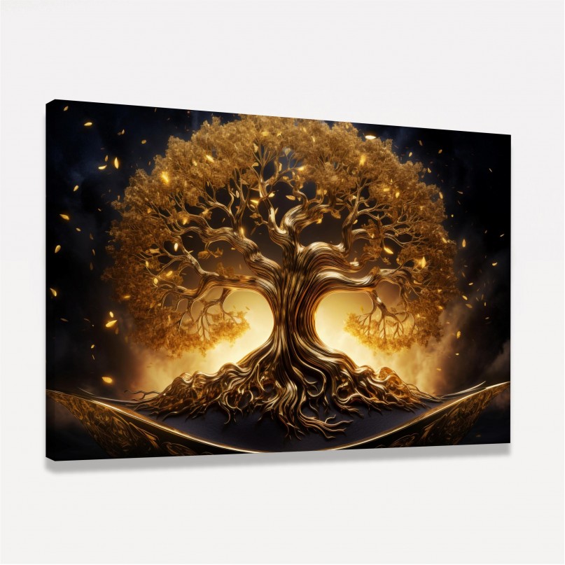 Quadro Árvore da Vida Esplendorosa Dourada Luxo