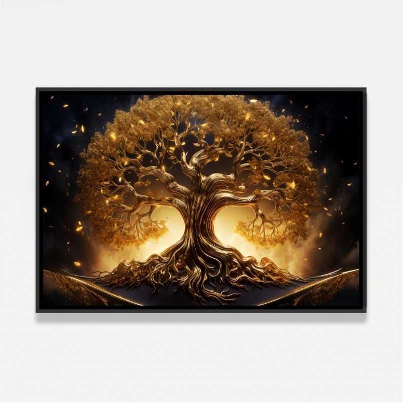Quadro Árvore da Vida Esplendorosa Dourada Luxo